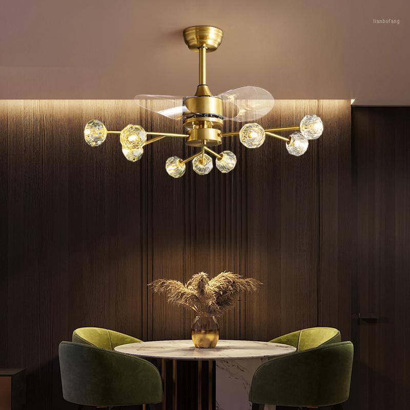 

crystal Invisible 42 inch led ceiling fan with light fans lamps lamp remote control Simple home living room gold fish glass1