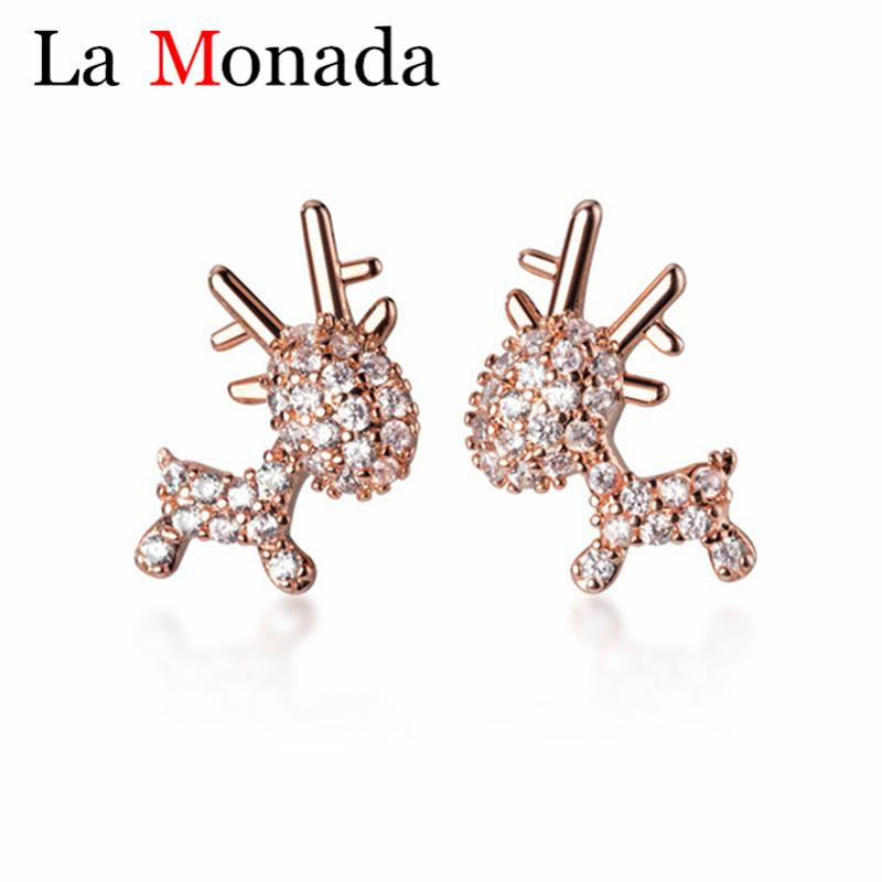 

Stud Christmas Ear Jewelry Cute 925 Sterling Silver Elk Earrings For Girls Kids Women Gift Cubic Zirconia Pendientes Oorbellen