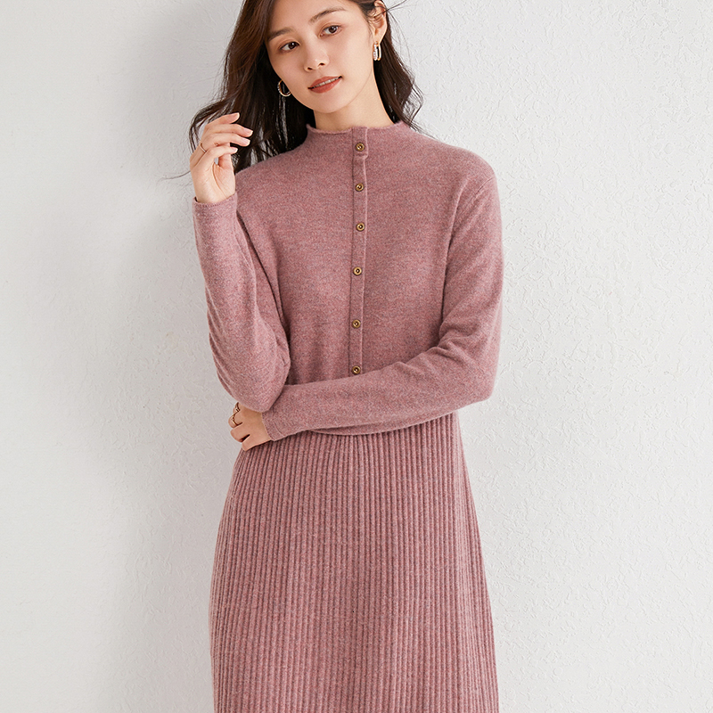 

2021 100% Cashmere and Wool Knitted for Women New Arrival Winter/ Autumn Oneck Female Es Long Style 6colors Jumpers 3t6u, Dark blue