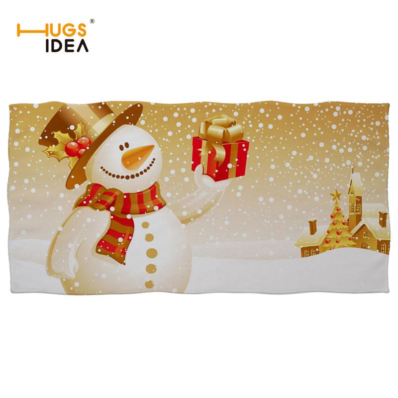 

HUGSIDEA Christmas Style Beach Towel Snowman Print Quick Dry Bath Face Hair Towels Travel Yoga Blanket Swimming Toalla Cotton, Hm819