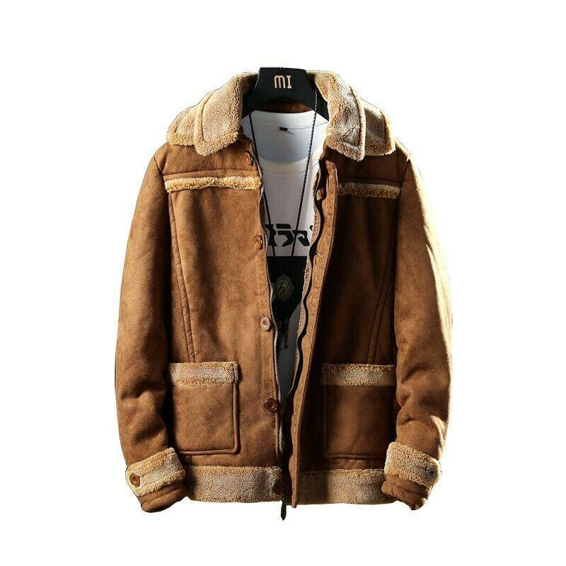 

New Men's Thick Velvet Cashmere Sueded Lamb Lapel Coat Short Jacket Male Warm Motorcycle Outwear Winter Casual Wool Lapel Collar, Camel