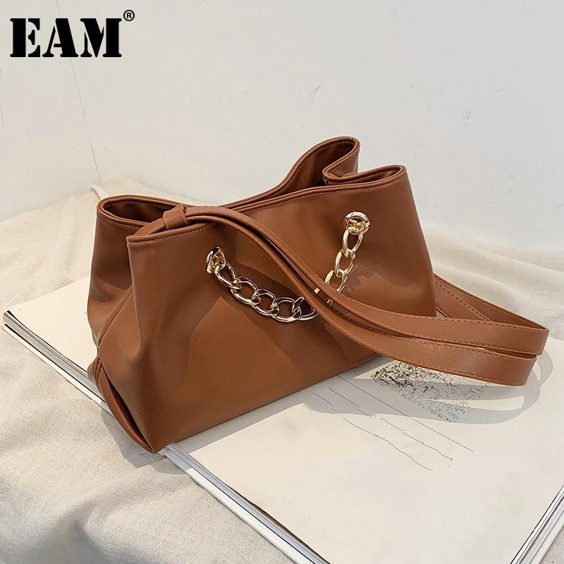 

[EAM] Women New Brown Brief Chains Medium PU Leather Flap Personality All-match Crossbody Shoulder Bag Fashion 2020 18A0002, Black