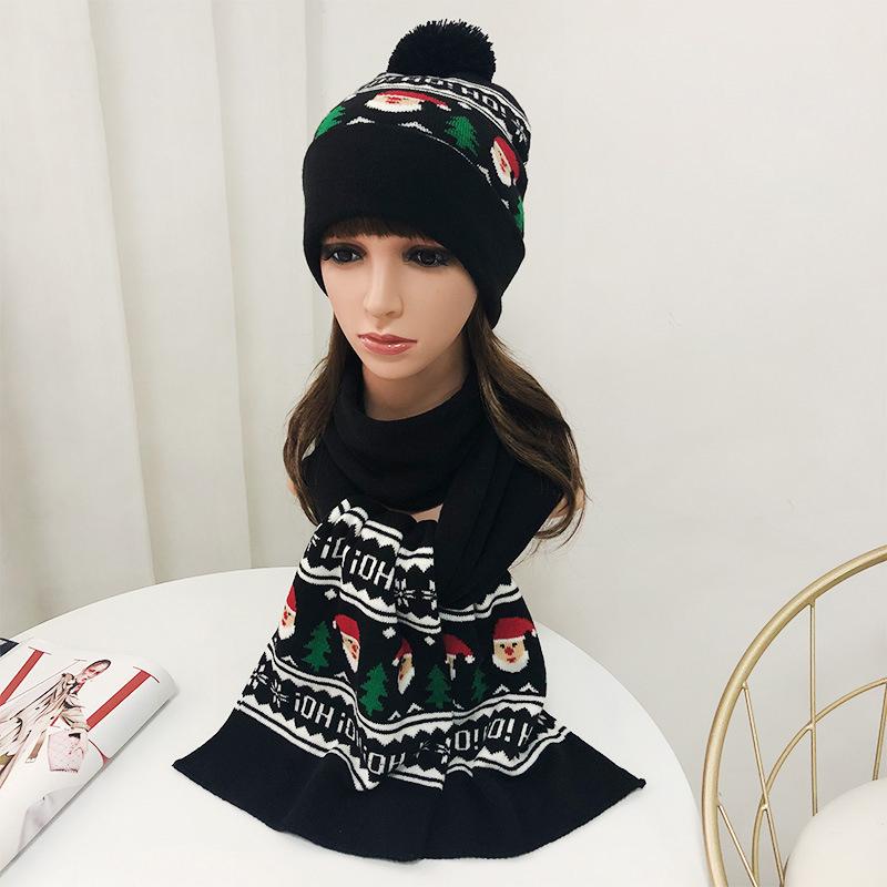 

Winter Hat Scarf Set Women Christmas Black Knit Pompom Beanie Autumn Warm Skiing Snow Outdoor Accessory For Kids