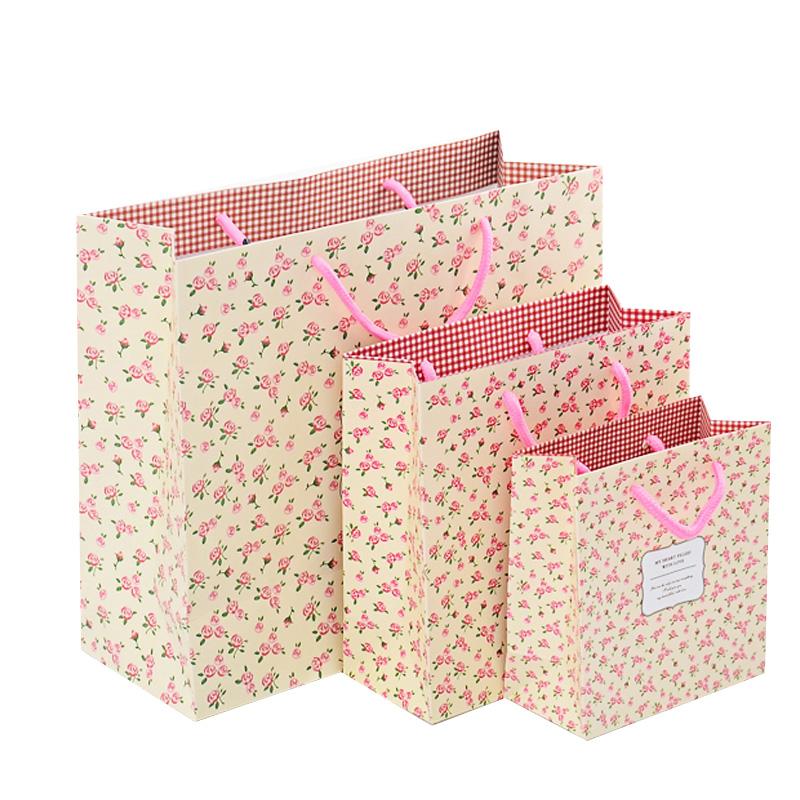 

5pcs gift paper bags packaging shopping bag wedding birthday gift Flower Ribbon bow 20*20*8cm 30*27*12cm party Fresh floral