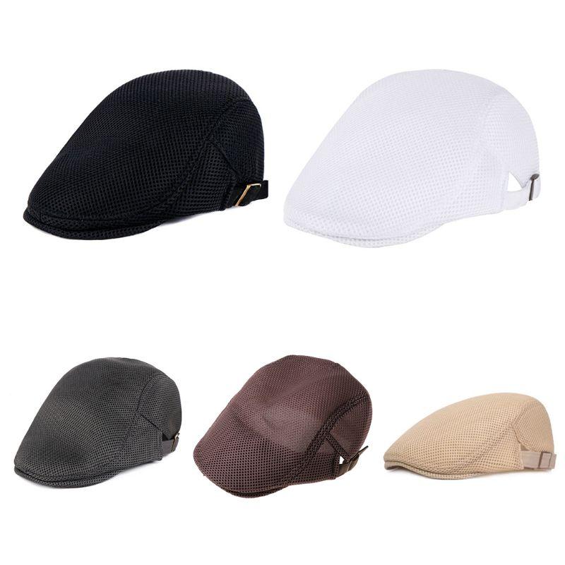 

Mens Breathable Mesh Summer Duckbill Hat Newsboy Beret Ivy Cap Cabbie Flat Soft, White