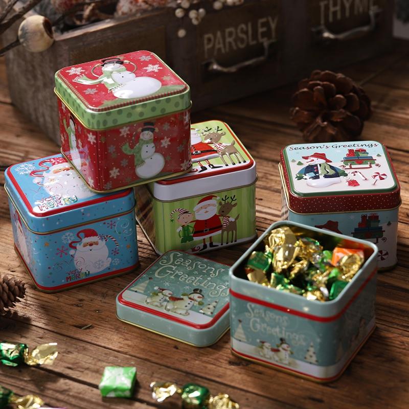 

New Christmas navidad Embossing Christmas Tinplate Empty Tins Candy Cookie Gift Storage Container Holiday Decorative Box