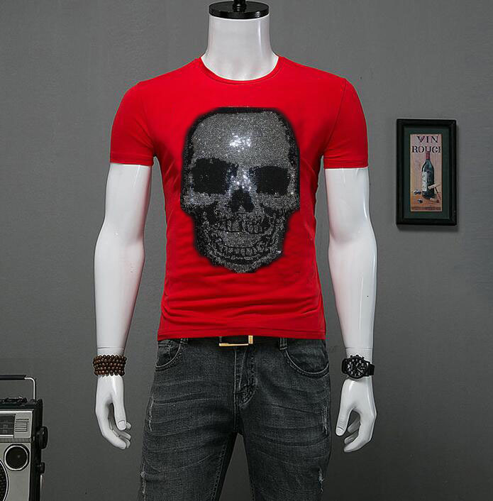 

Summer New Men's Shirt Rhinestone 3d Designer Neck 2021 Fashion Short t Dad5, Black.