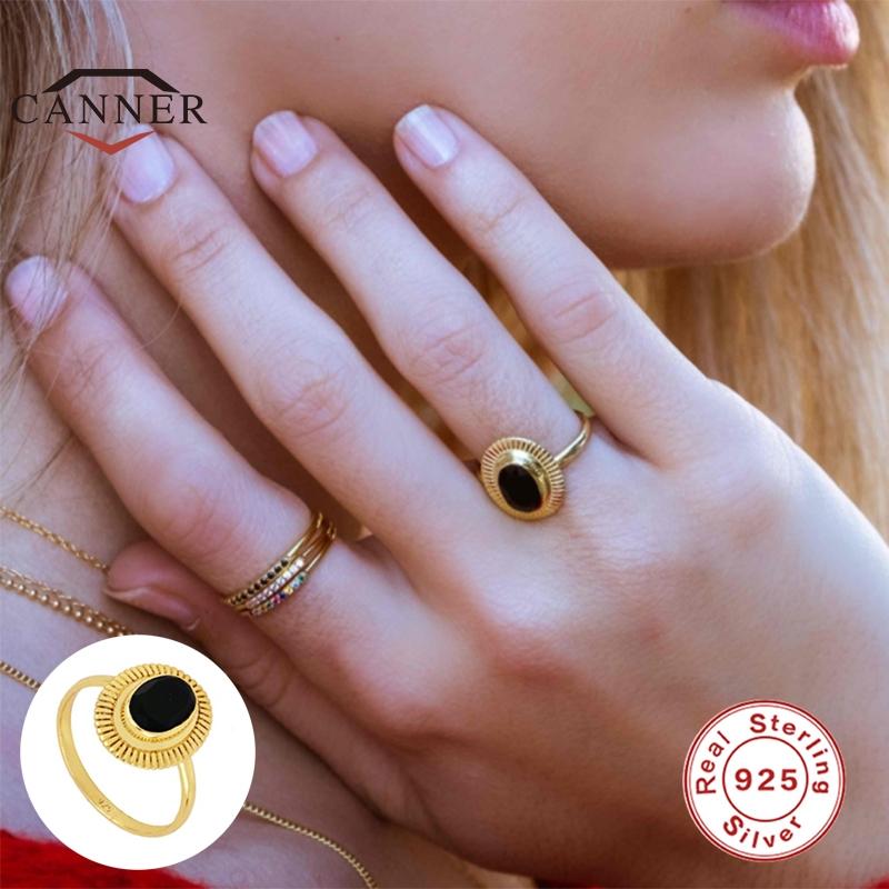 

Cluster Rings CANNER Real 925 Sterling Silver Fashion Trend Twisted Rope Antique Black Zircon Ring For Women Female Fine Jewelry Anillos