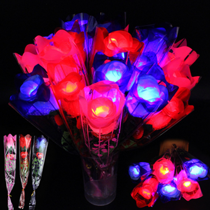 

LED Decorative Flowers Light up Rose for Valentines Day Gifts Wedding Decoration Fake Glow Flower, Remark or radom