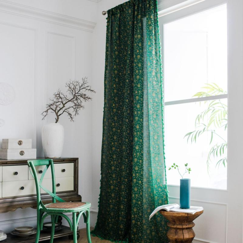 

Green Curtain for Living Room Gold Christmas Bell Pattern for Window Bedroom Semi-Shading Drape Kitchen Custom Made X298#40