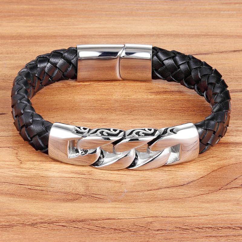 

TYO Vintage Stainless Steel Wire Leather Male Bracelets Bangles Combination Stitching Interlocking Leather Bracelet For Men1
