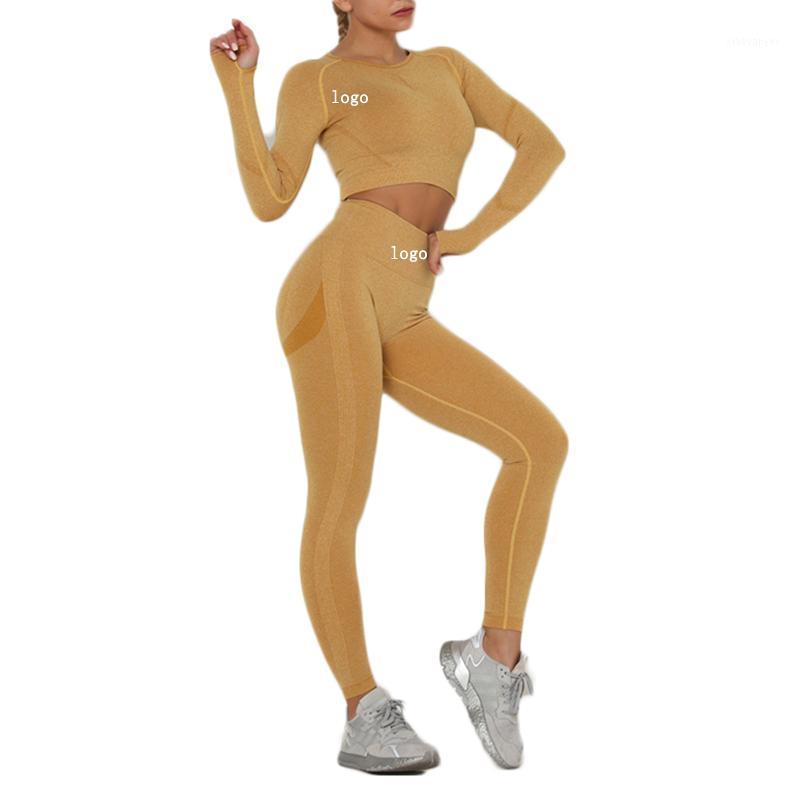 

Women Seamless Yoga Set Gym Clothing Fitness Leggings Cropped Shirts Sport Suit Women Long Sleeve Tracksuit Active Wear1, Blue