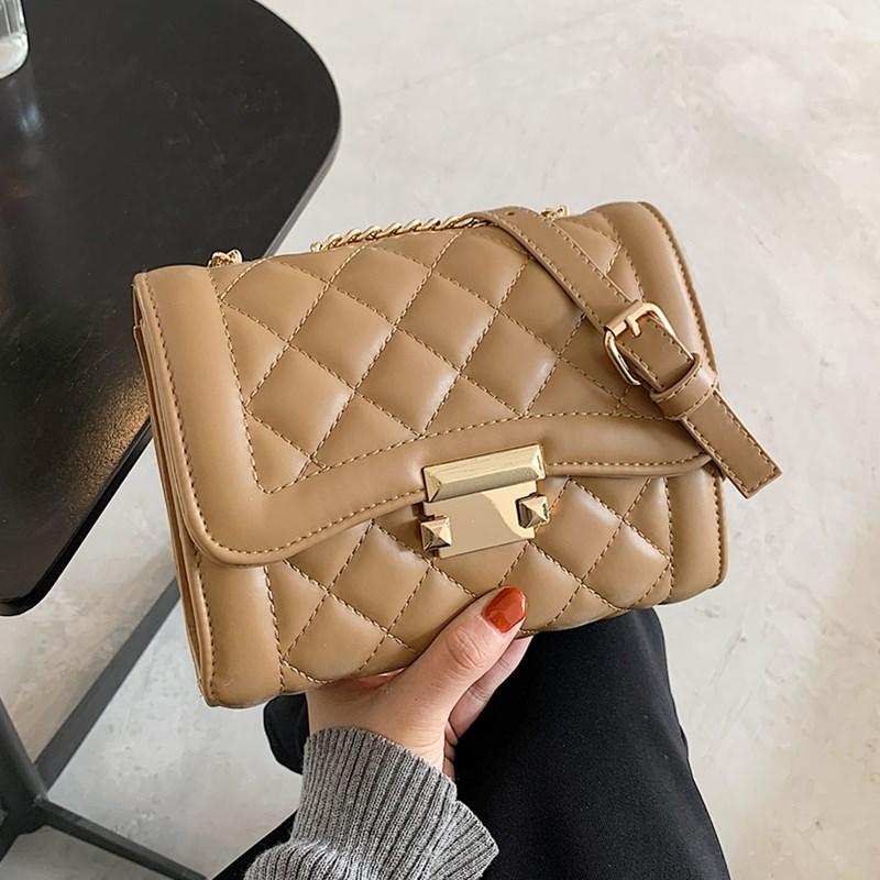 

Diamond Lattice Pattern Shoulder Bags for Women 2021 High Quality Leather Messenger Handbag Lady Small Flap Plaid Crossbody Bag, Black