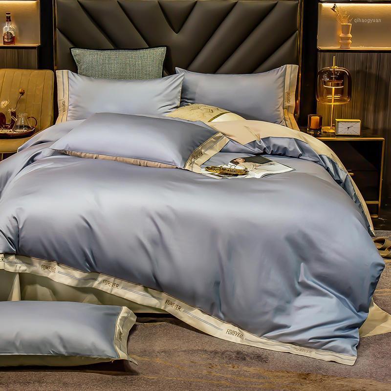 

Purple Bedding Set luxury solid Duvet cover set Long-staple cotton Pillowcases Queen King Size Bed Bed Linen 4pcs 2020 New1, Colour 2