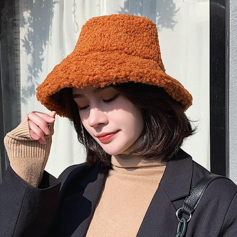 

2020 Hot Sale Fashion Women Faux Lamb Fur Hat Winter Velvet Plush Thick Warm Beanie Hat Outdoor Fisherman, Pink