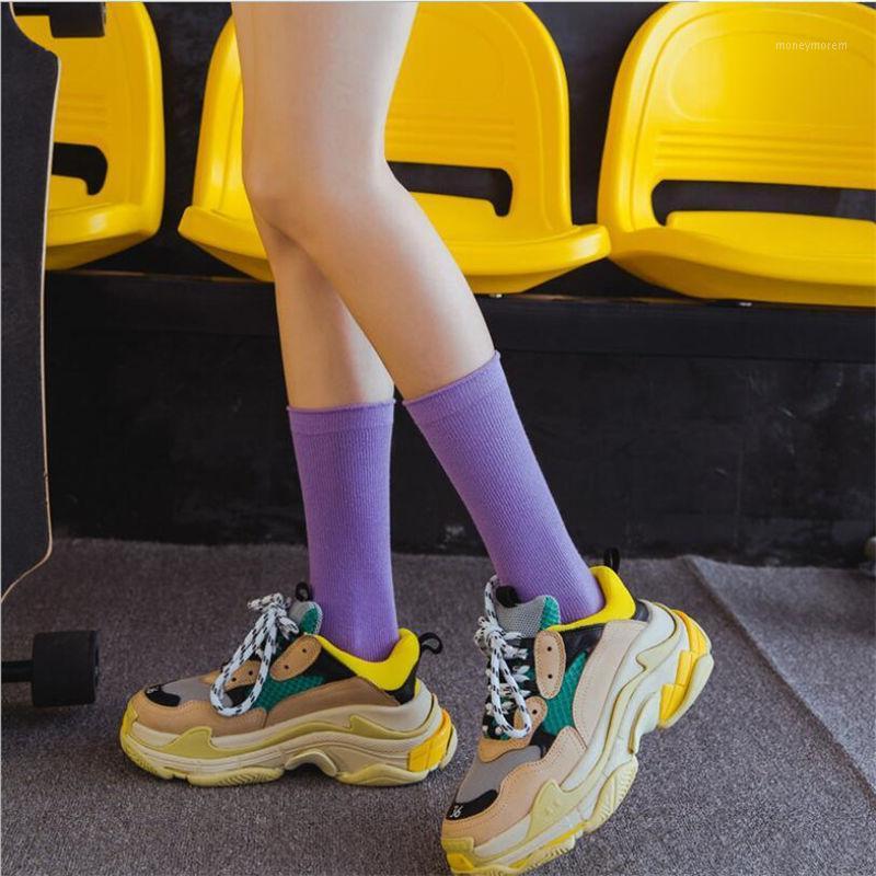 

New Color Harajuku Retro Women Lady Loose Cotton Socks Winter In Tube Korean Purple Blue Yellow Pink Designer Christmas Cute1