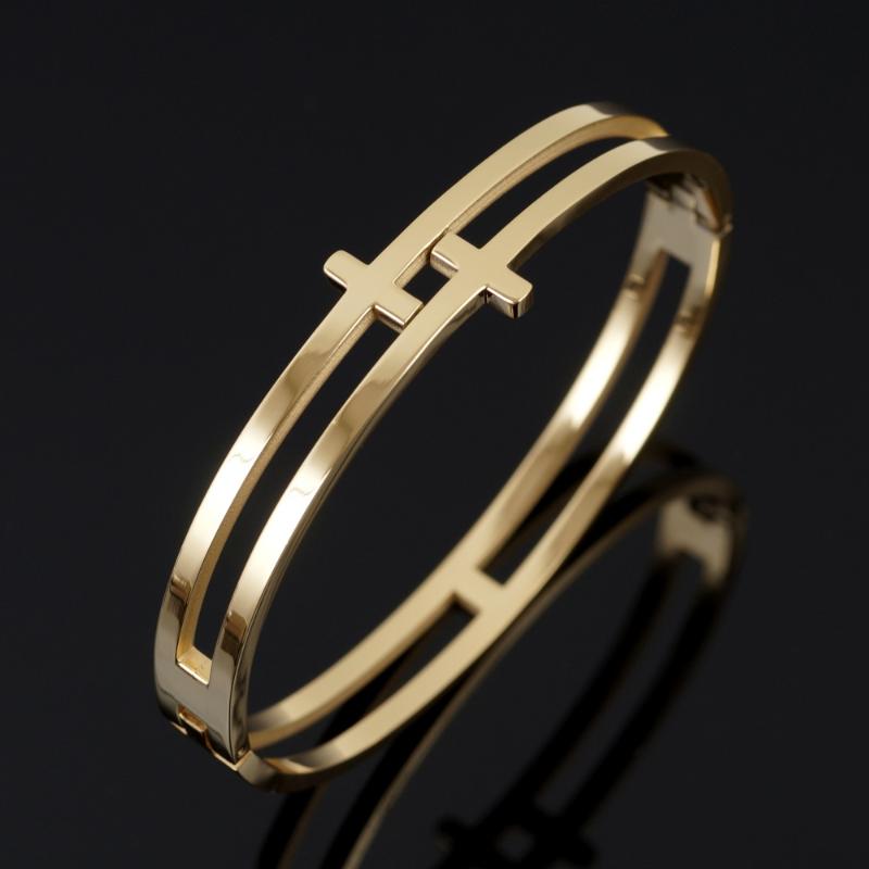 

Luxury Double Layer Cross Bracelets & Bangles Gold Color Stainless Steel Open For Men Women Wedding Jewelry Gifts