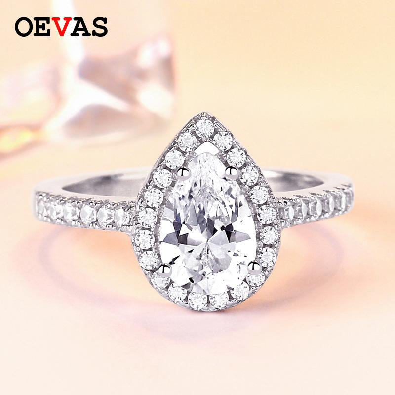 

Cluster Rings Water Drop Zircon Ring Real 925 Sterling Silver Jewelry Top Quality Rose Gold Color S925 For Women Wedding