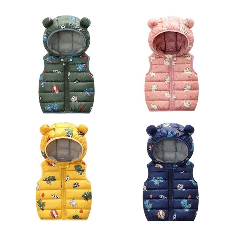 

Autumn Children Warm Down Vest Baby Thicken Waistcoat Kids Outerwear Vest Children Clothing Boys Girls Hooded Jackets Vest 201106, As the picture