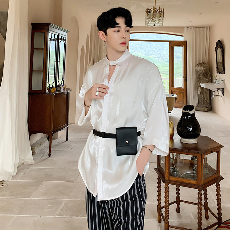

2021 New Collar Individuality Will See Small Waist Decoration Sack Men Loose Shirt Seven Stitches From Youth Shirt. WWBN, White