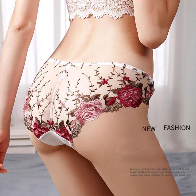 

Lace Underwear Women Flower Embroidery Breathable No Fashion Women Underwear Trace Lift BuTransparent Brief Lace Panties F0A1