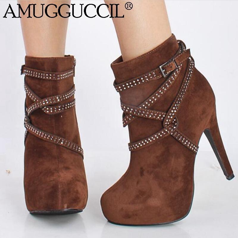 

2020 New Plus Big Size 35-52 Black Brown Red Beige Fashion High Heel Platform Females Lady Autumn Winter Women Ankle Boots X19261