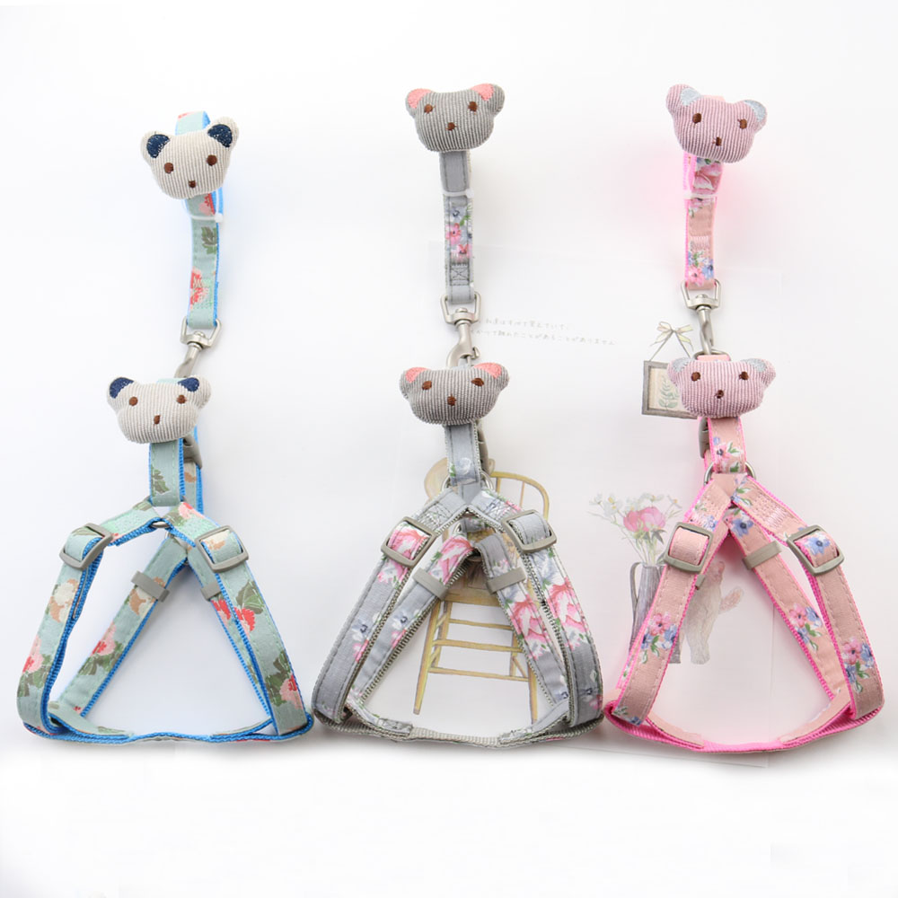 

Dog Harness Leash Collar Set Adjustable Lovely Cartoons Bear Dog Harness for Small Medium Pets Cat Collar Leash Durable Outdoor