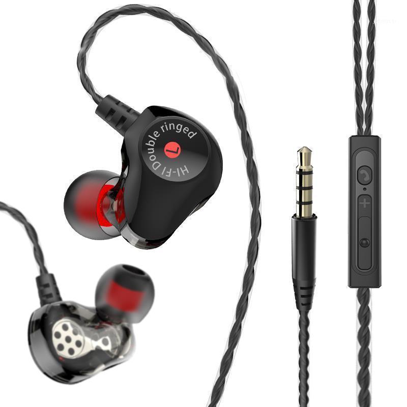

D6 Earphones 3.5mm In-ear Wired Earphones Quad-core Double Moving Circle Subwoofer 1.2m Length Game For Music Sport1, Black