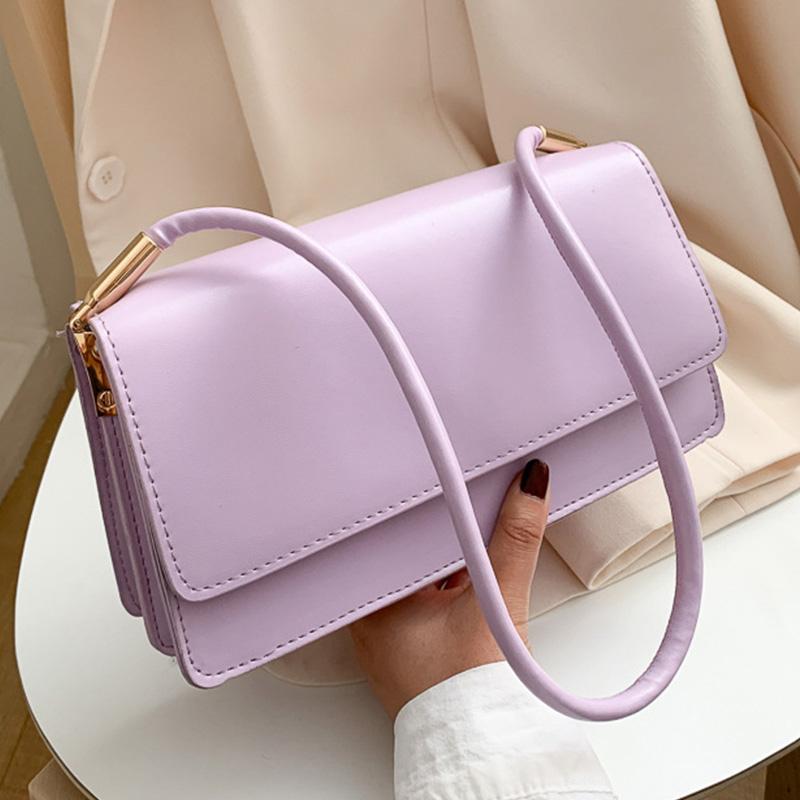 

Soft PU Leather Baguette Shoulder Bags For Women 2021 Simple Armpit Bag Lady Handbags Female Trend Solid Color Travel Hand Bag, Black