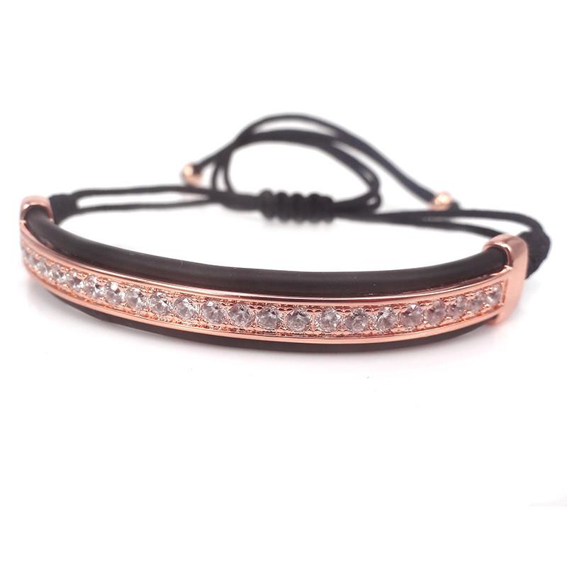 

Anil Arjandas Bracelets Jewelry Leather Bracelets,Rose Gold & Micro Pave Clear CZ Protecting Riviere Macrame Bracelets For Men