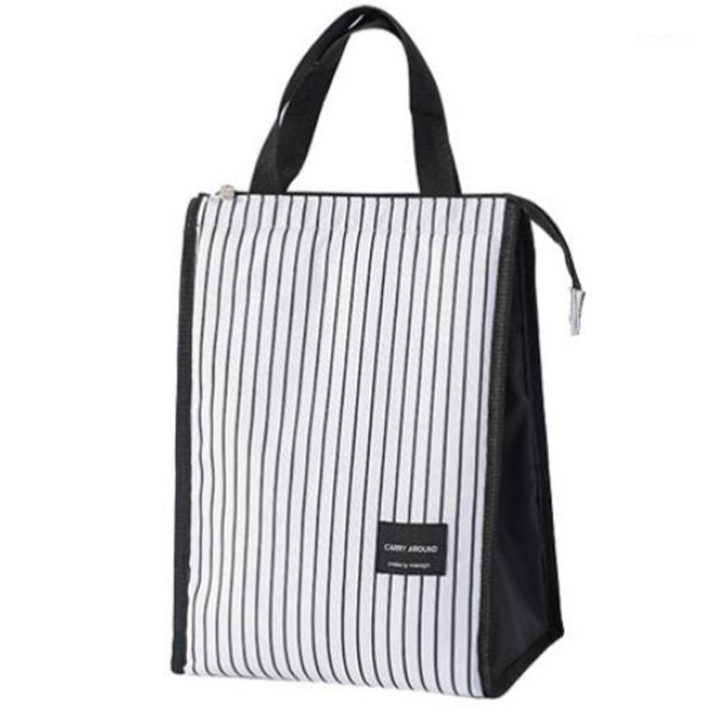 

Simple Striped Daily Picnic Picnic Bag Portable Insulation Lunch Bag Hand1