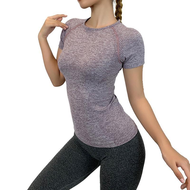

Summer Yoga Short Sleeve Women Running Fitness Leisure T-shirt Quick Drying Yoga T-shirts Workout Active Wear Stretchy Training, Pink