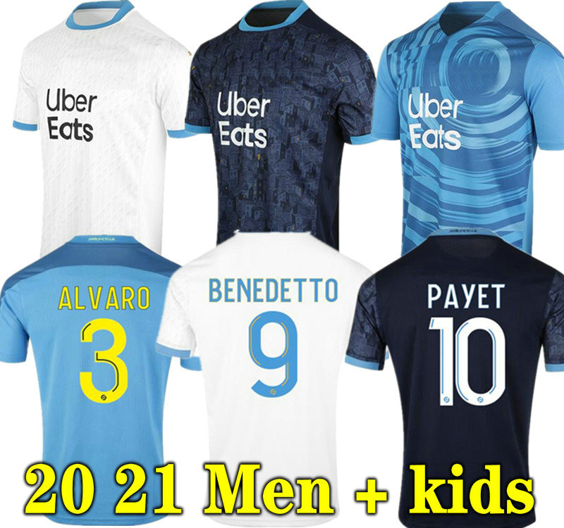 

20 21 Olympique De Marseille soccer jerseys 2021 OM maillot foot CUISANCE BENEDETTO KAMARA football shirt THAUVIN PAYET, Kids