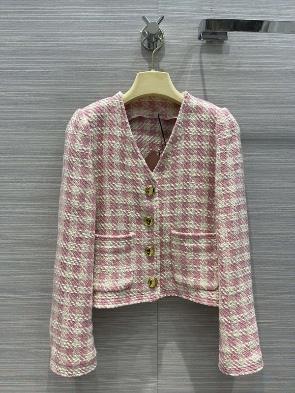 

Bubble shoulder temperament V-neck pink Thousand Island small coat