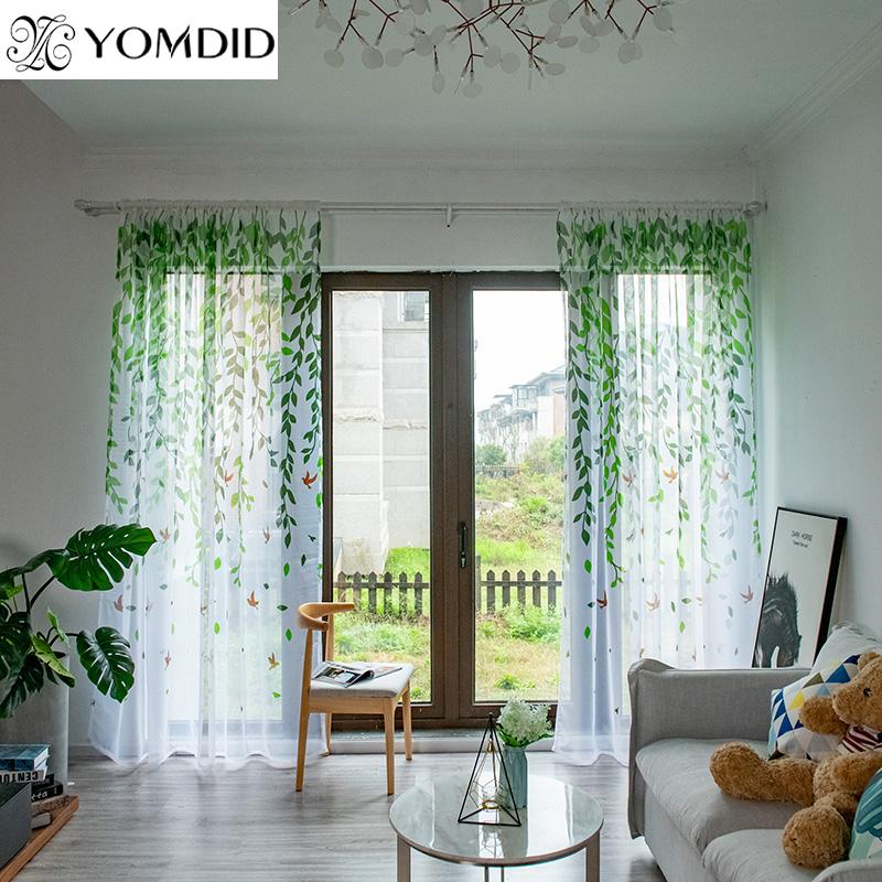 

Sheers curtains Willow leaf Tulles Window Sheer Curtains for Living Room cortinas Leaves printed for Bedroom Kitchen, Yellow