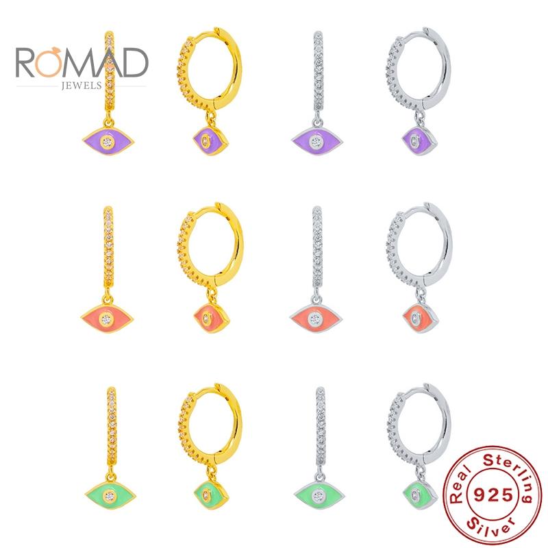 

ROMAD Women Cute Candy Color Pendant Earrings Joyero 925 Sterling Silver Diamond-studded Evil Eye Earrings Hoops Aretes De Mujer