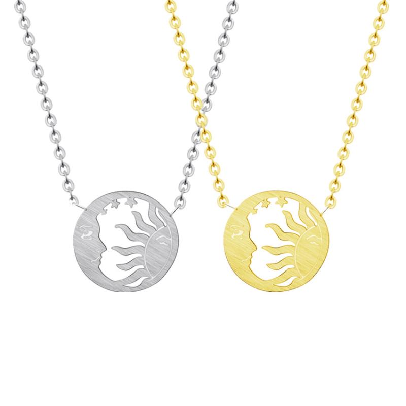 

10PCS Funny Jewelry Moon and Sun Necklaces Women Vintage Bijoux Stainless Steel Gold Chain Choker Necklace Valentine's Day