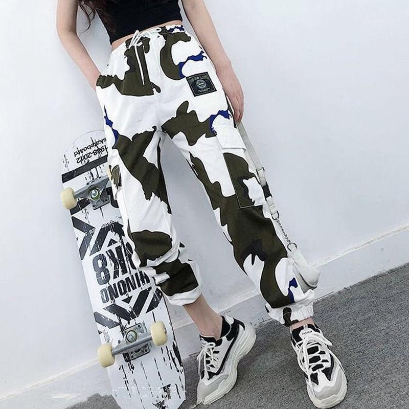 

Camouflage Printed 3XL Casual Cargo Pants Women Harajuku Punk Sweatpants Woman High Waist Trousers Ladies Streetwear Pockets1, Women pant