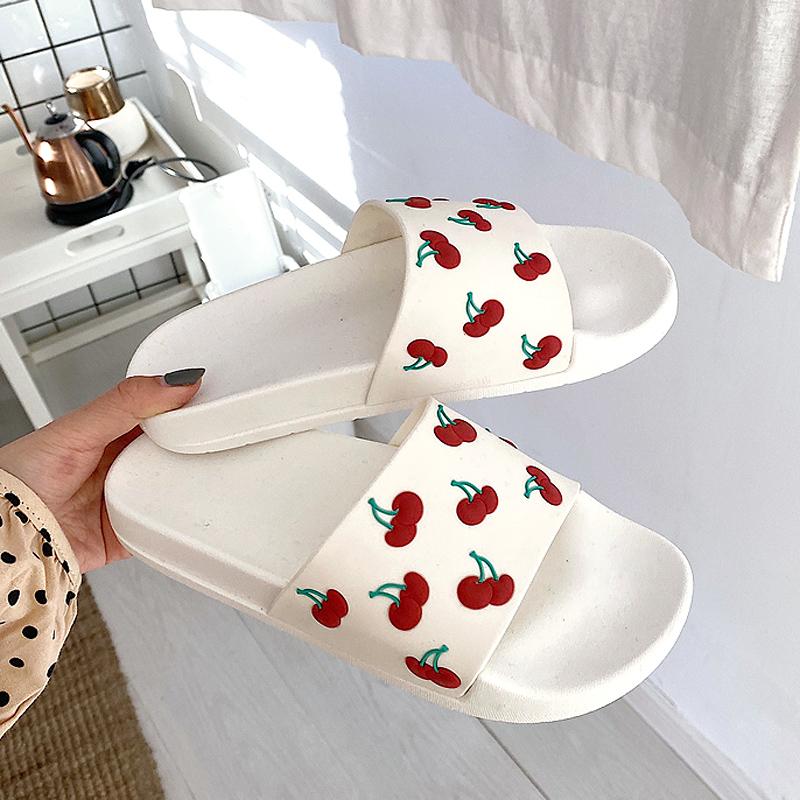

Summer Slides Women Slippers Cartoon 3d Cherry Thick Bottom Beach Casual Non-Slip Bathroom Sandals Girl Shoes, Black