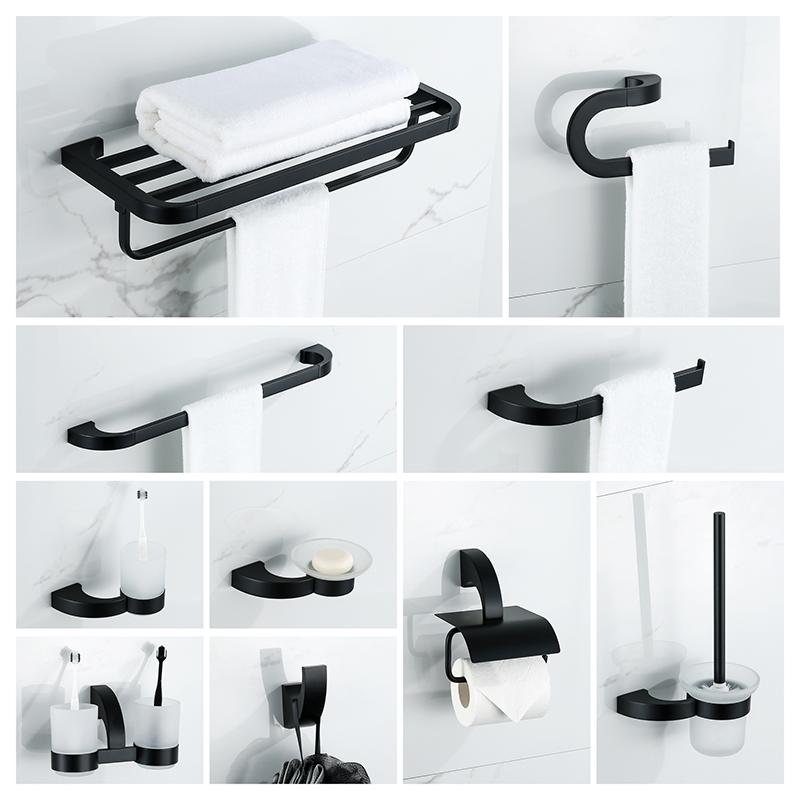 

Bathroom Accessories Zinc- Alloy Black Finish Towel Ring Robe Hook Toilet Brush Holder Towel Bar Bathroom Set Paper Holder Fold