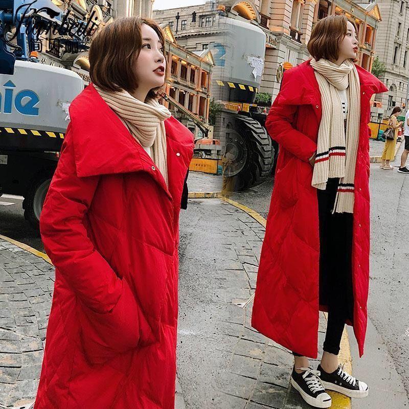 

2021 New Fashion Long Winter Coat Women Solid Rhombus Pattern Plus Size Jacket Thick Cotton Padded Warm Parkas Office Ladies Z32, Red