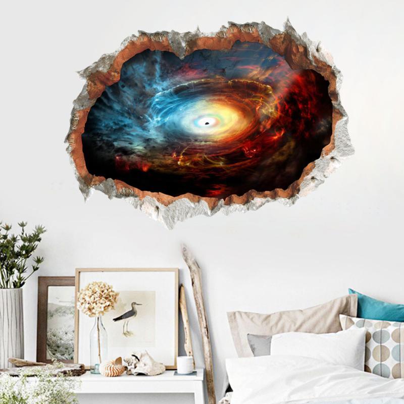 

3D Broken Wall Sticker Black Hole Space Universe Planet For Boy Room Science Fiction Ornament Spiral Interstellar Star Stickers1