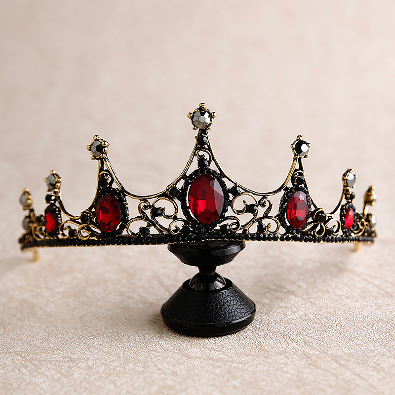 

New Baroque Retro Black Crystal Tiaras Crowns Princess Queen Pageant Prom Rhinestone Veil Tiara Headbands Wedding Hair Accessory, Slivery;golden