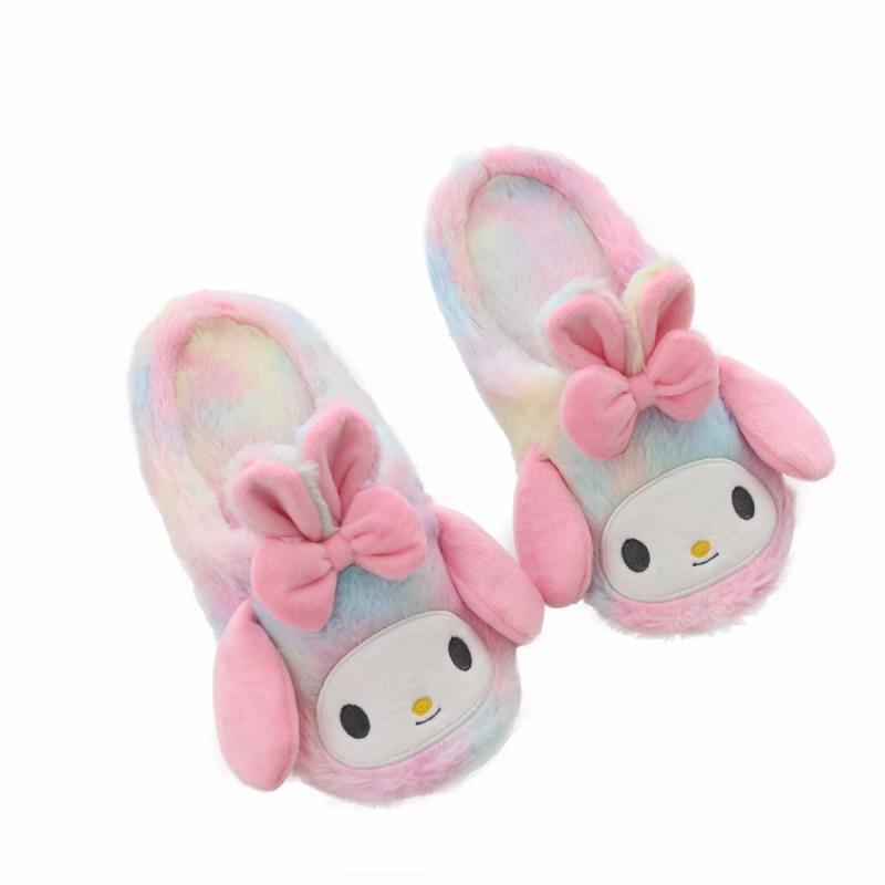 

My Melody Cinnamoroll Pudding Dog Anime Warm Slippers Winter Women Indoor Cotton Shoes Cartoon Soft Plush Home Slides For Girls Y1202, Black
