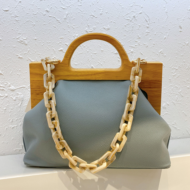 

Fashion Wooden Clip Shoulder Bag Acrylic Chian Shell Women's Handbag Solid Women Crossbody Hand Bags Purses Q1206, Orange
