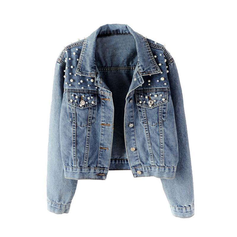 

Spring and autumn fashion women' Korean version of the wild beaded short loose long-sleeved denim jacket JQ106, Blue gray
