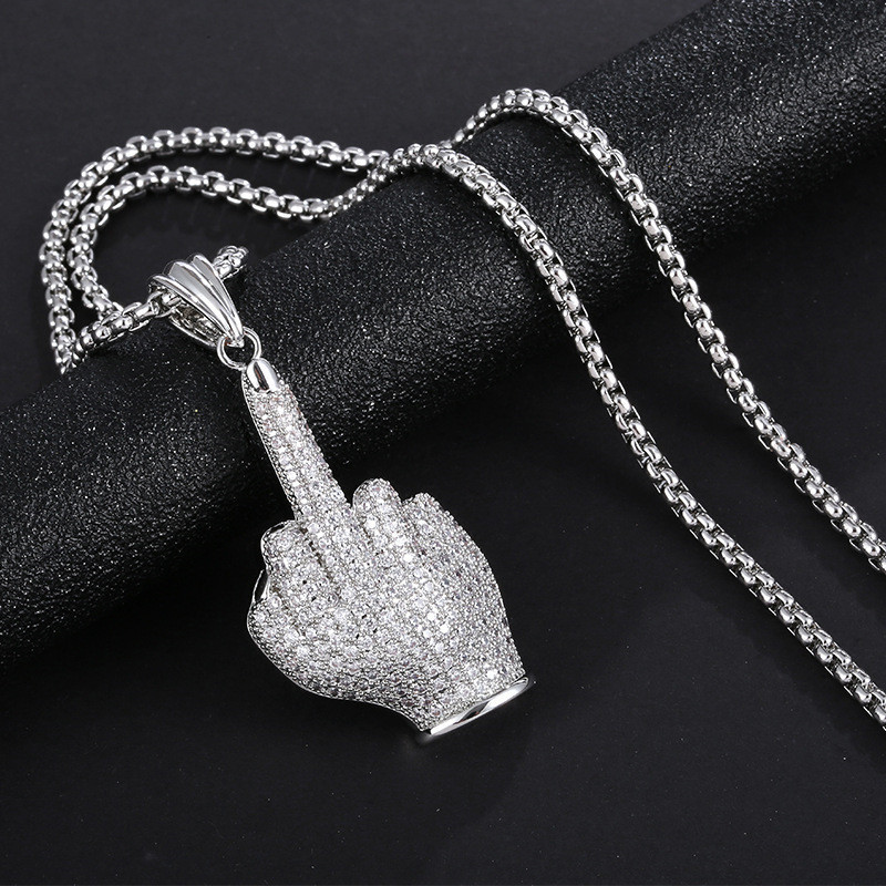 

Finger for Men Zircon Pendant Necklace with Hip Hop Chain Jewelry 0v1j