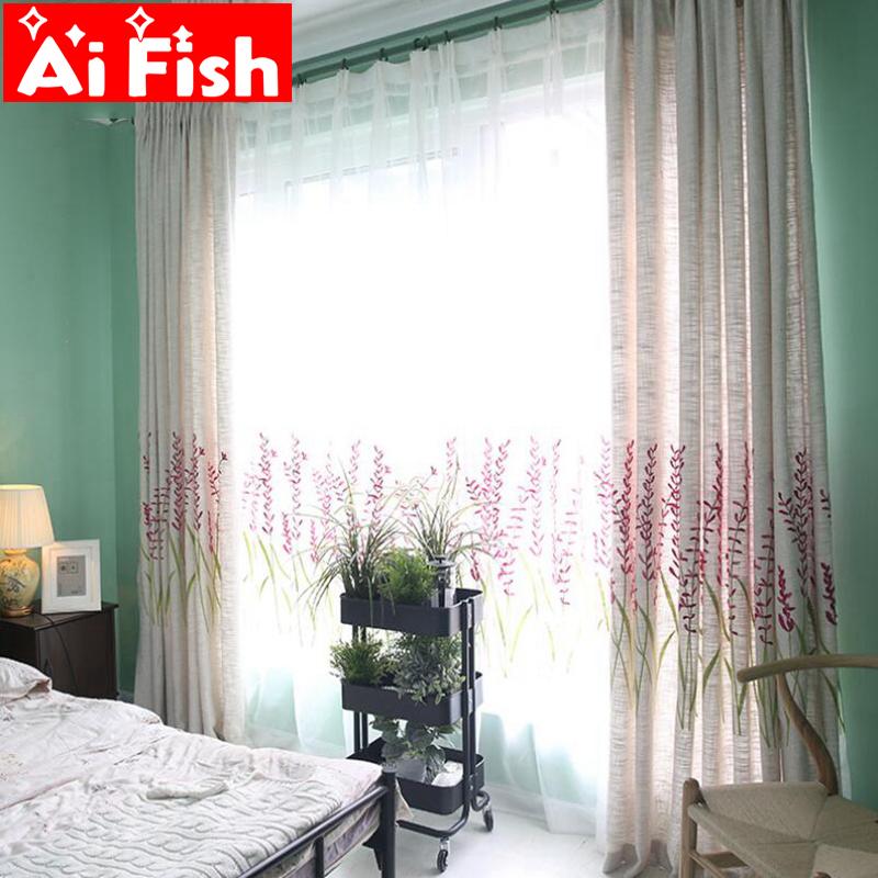 

Embroidered Rose-red Lavender Thicking Linen Curtains For the Bedroom Finished Products Romantic Window Curtain Tulle MY026-3, Thin voile