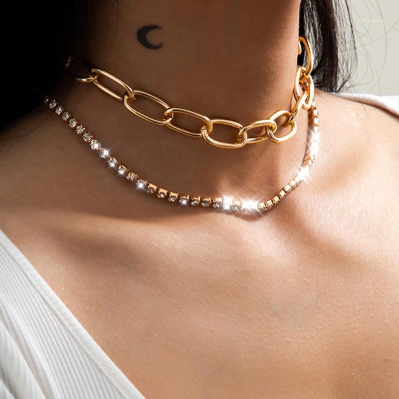 

Lacteo Exaggerated Double Layered Cross Chain Choker Necklace Steampunk Shiny Rhinestone-Chain Charm Necklace for Women Jewelry1