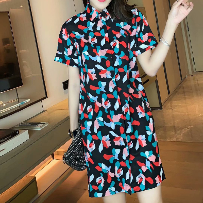 

Summer 2021 Retro Single-breasted Print Short Sleeve Casual Temperament Mini Dress of High Quality Female Fashion Ll8d, Multiple